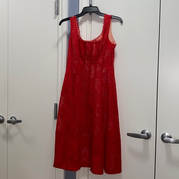 Lepore Dresses Lepore Size 6 Reddish Orange Lace Evening Midi Dress Brand